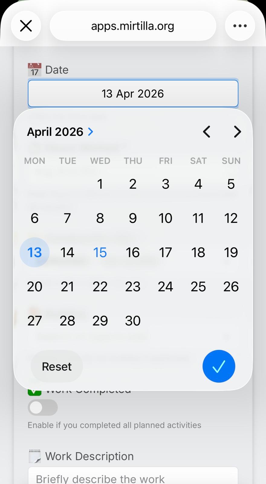 Schermata Telegram — inserimento ore step 3