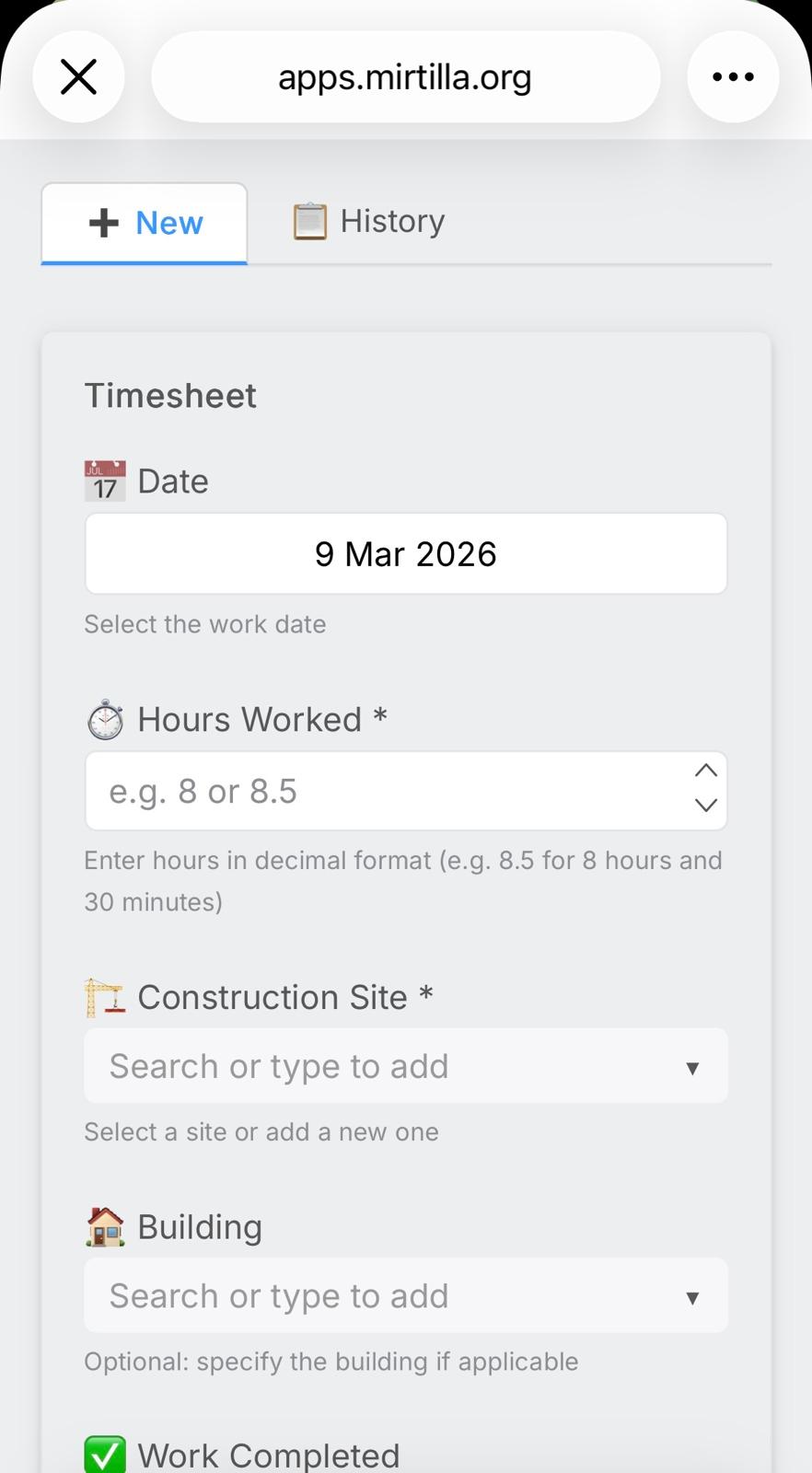 Schermata Telegram — inserimento ore step 1