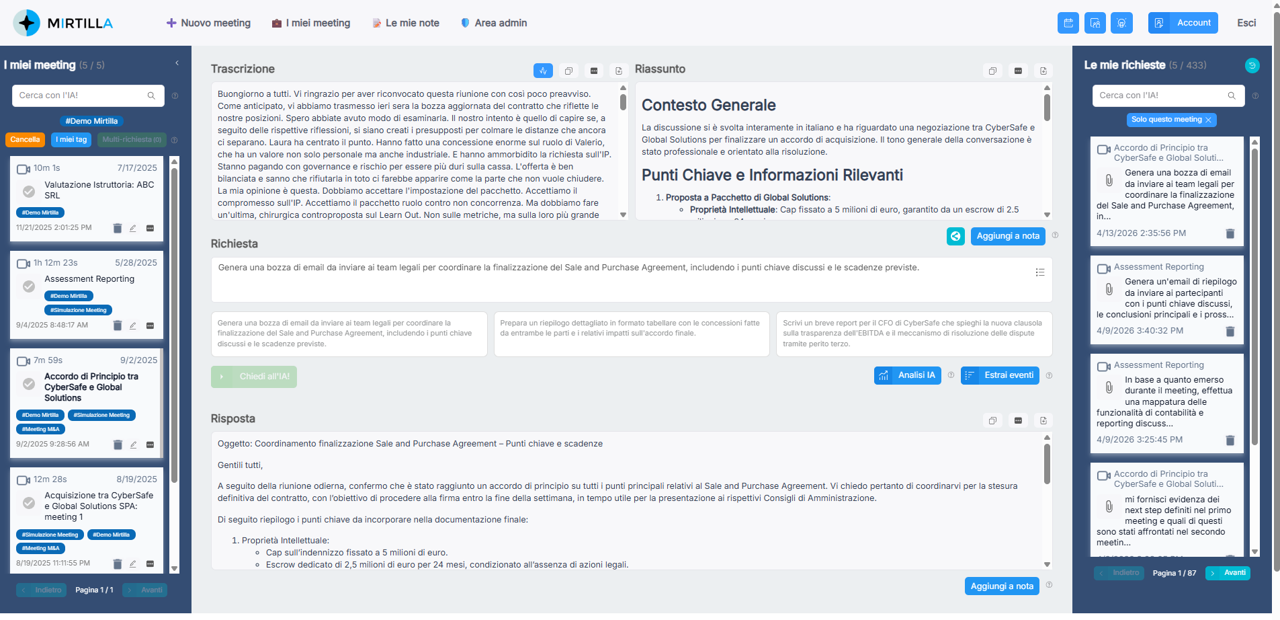MIRTILLA – interfaccia applicazione